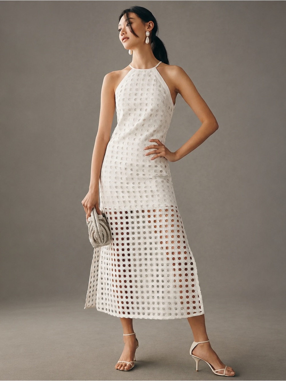 Vineet Bahl for Anthropologie White Eyelet Halter Maxi Dress Size Small